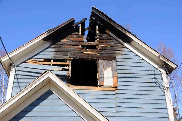Fire damaged home requiring emergency restoration