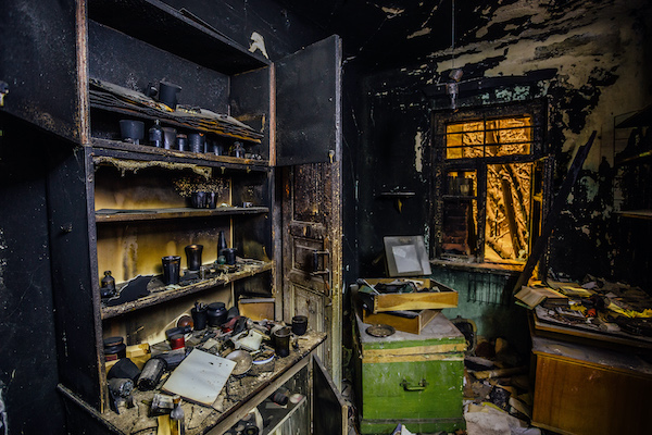 Fire damaged home requiring emergency restoration