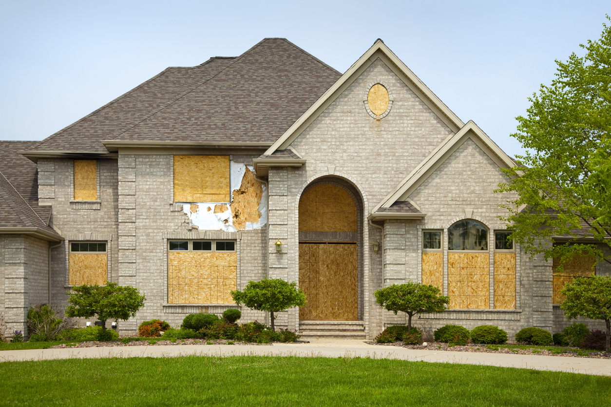 Emergency board-up after severe storm damage